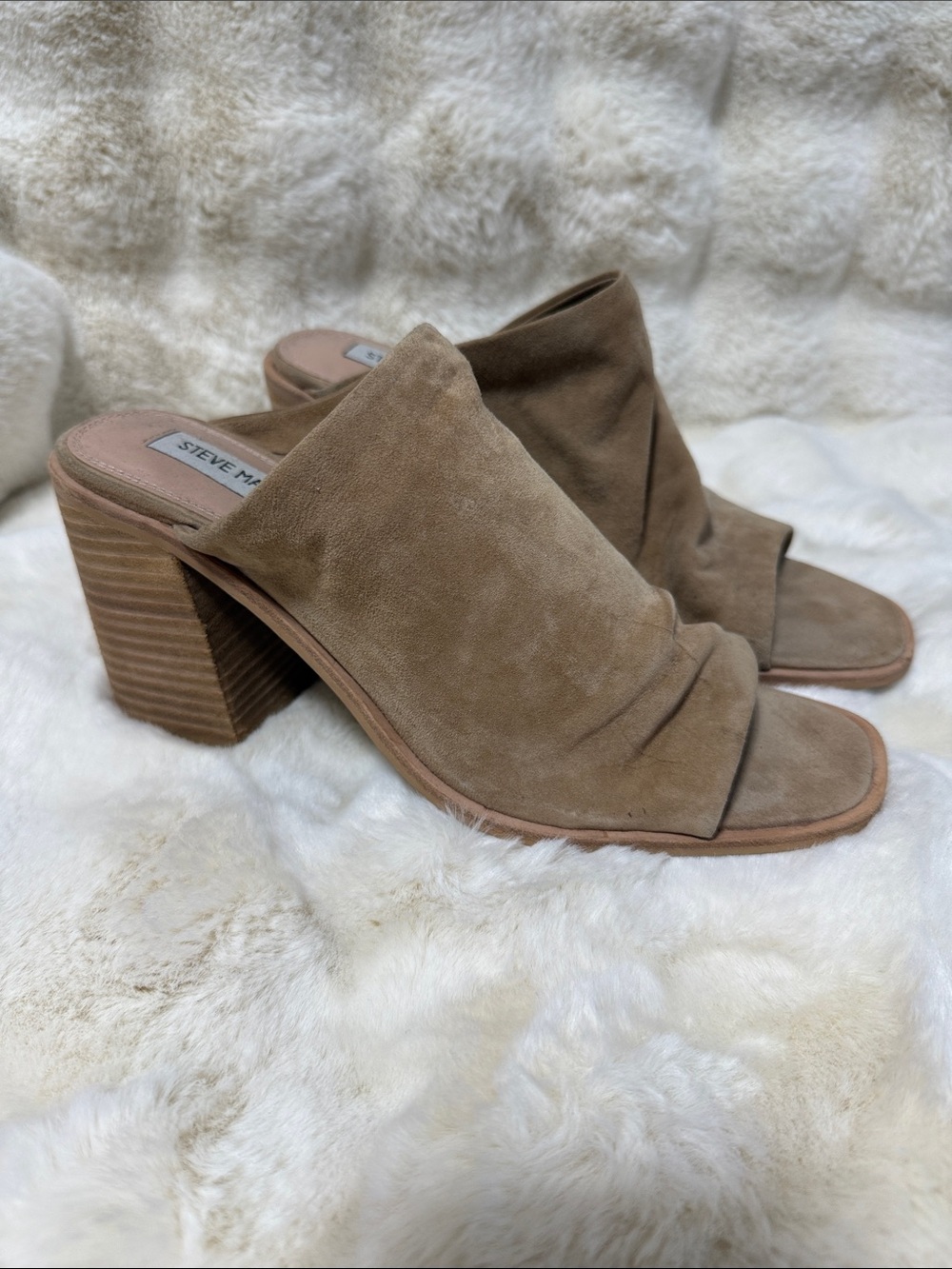 Steve Madden Taupe Suede Block Heel Mules